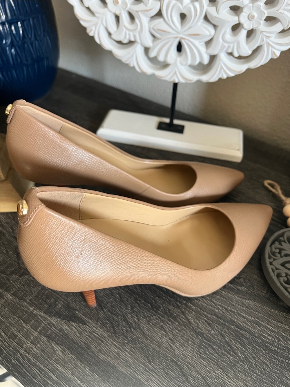 MICHAEL Michael Kors Taupe Pointed-Toe Kitten Heel Pumps